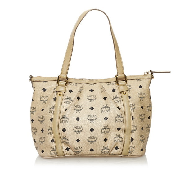 MCM Visetos Handbag Beige White PVC Leather Ladies - Picture 3 of 9